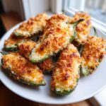 A pile of freshly baked jalapeño poppers stuffed with cheese and topped with golden breadcrumbs.