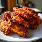 Close-up of a pile of golden-brown, seasoned crispy baked chicken wings on a white plate.
