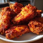 A close-up of a pile of golden-brown, incredibly crispy baked chicken wings seasoned with spices.