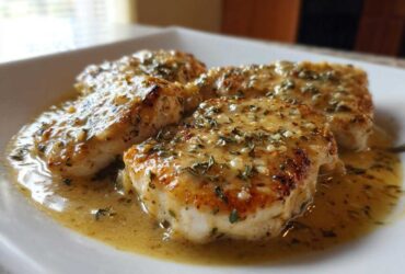 Four golden-brown chicken breasts smothered in a creamy, herb-flecked sauce, representing delicious Marry Me Chicken.