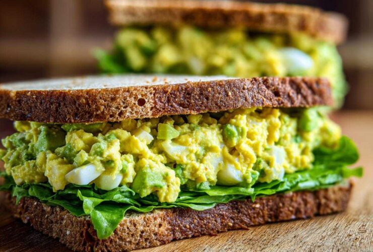 A delicious Avocado Egg Salad Sandwich made with whole wheat bread and fresh lettuce.