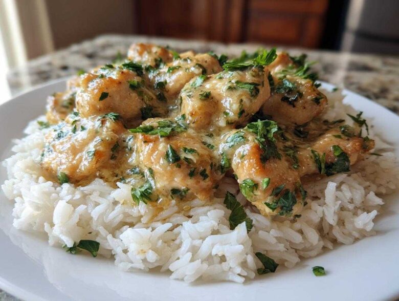 Garlic Butter Chicken Bites with Rice - Featured
