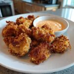 A plate of golden brown Crispy Chicken Nuggets served with a small bowl of orange Spicy Mayo.