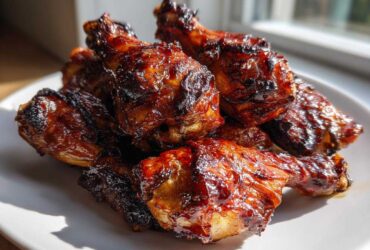 A pile of oven baked Crispy Honey Garlic Chicken Drumsticks with a shiny, caramelized glaze.