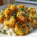 Close-up of a Garlic Butter Shrimp Rice Bowl featuring plump shrimp coated in garlic butter and fresh parsley over white rice.