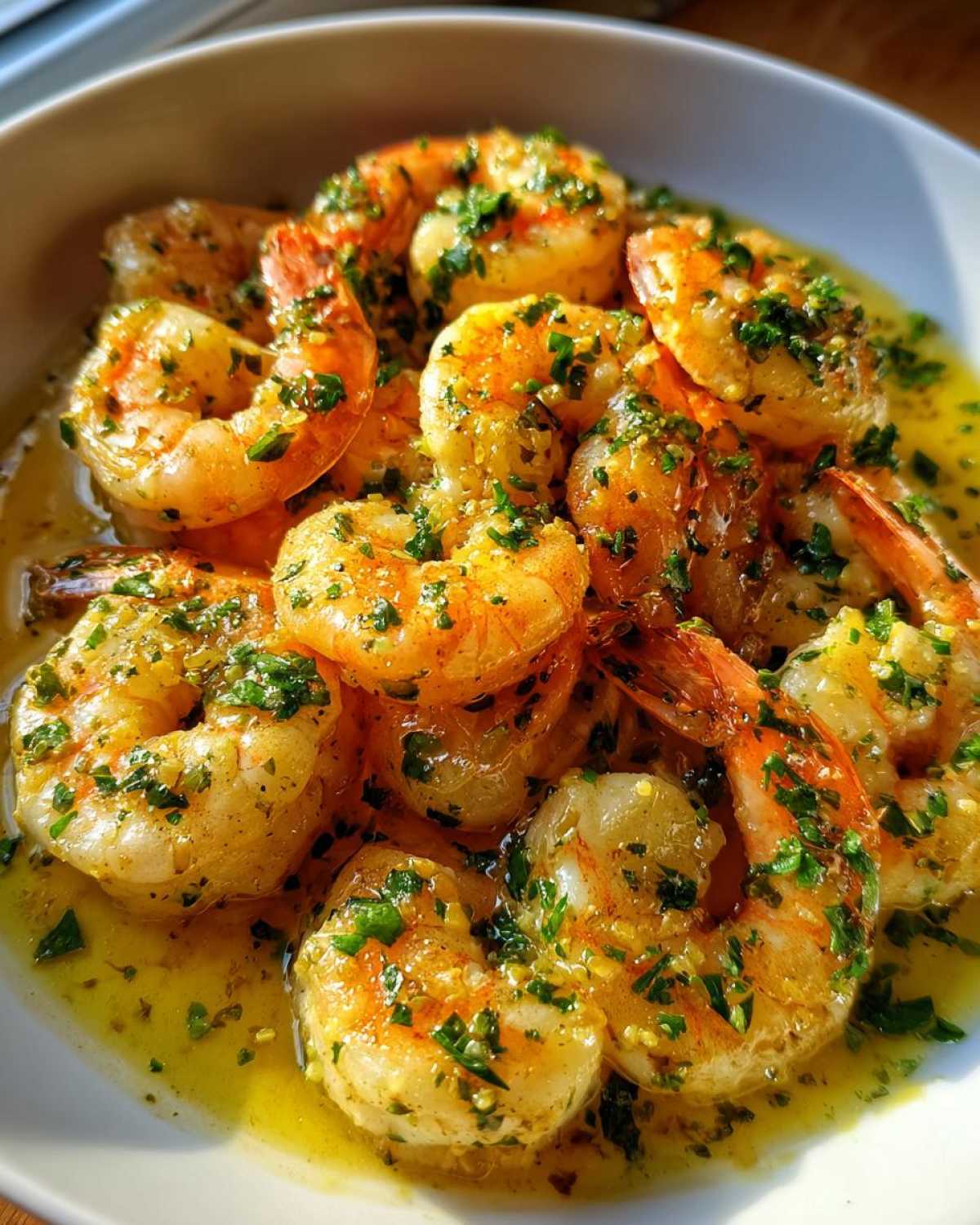 Plump shrimp coated in rich lemon garlic butter sauce and fresh parsley, ready to serve from the Lemon Garlic Butter Shrimp Skillet Recipe.